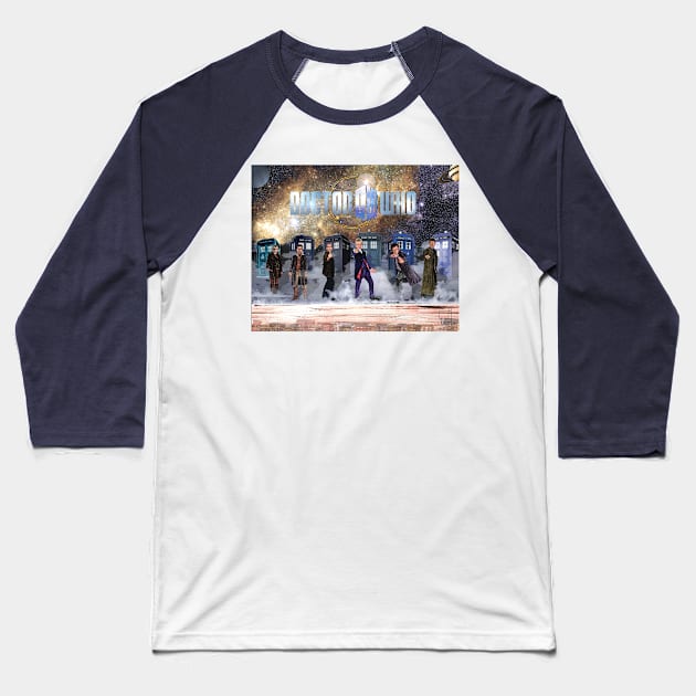 Six Doctors Baseball T-Shirt by mjartscom